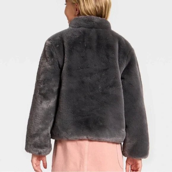 Cat & Jack Faux Fur Jacket, size Large color is Grey - Picture 2 of 3